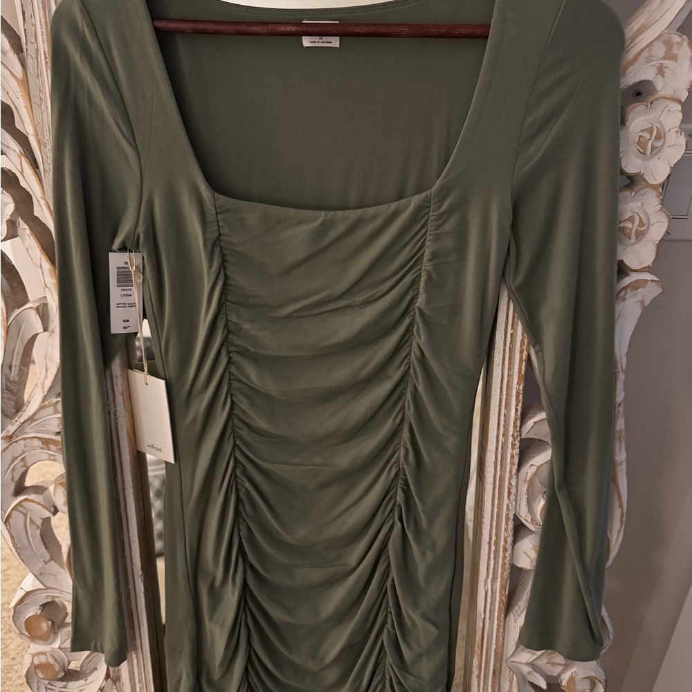 Aritzia Olive Green Ruched Dress